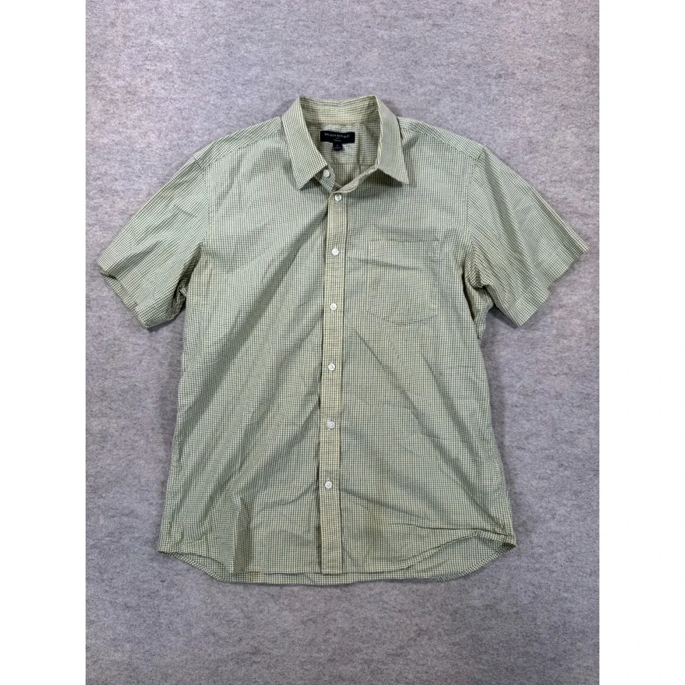 Banana Republic Stretch Shirt Mens Large Green Micro Check Cotton Button Up